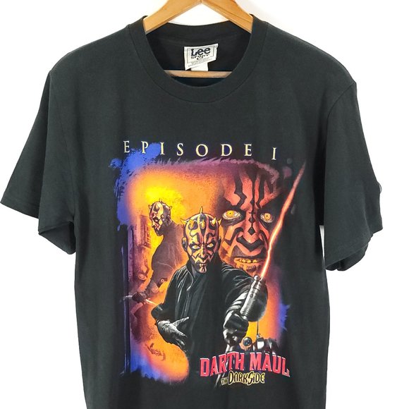 Vtg Darth Maul Graphic T-Shirt Men's Med Black Star Wars Episode 1 The Dark Side